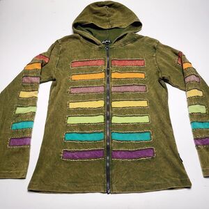 Jayli Hoodie Woman's Medium Full Zip Embroidered Rainbow Festival Boho Hippy